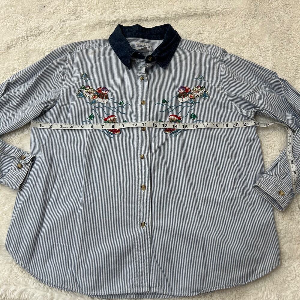 Womens Embroidered Cotton XLP Strips Blue Multicolor Christmas Holiday Festive - Picture 3 of 6